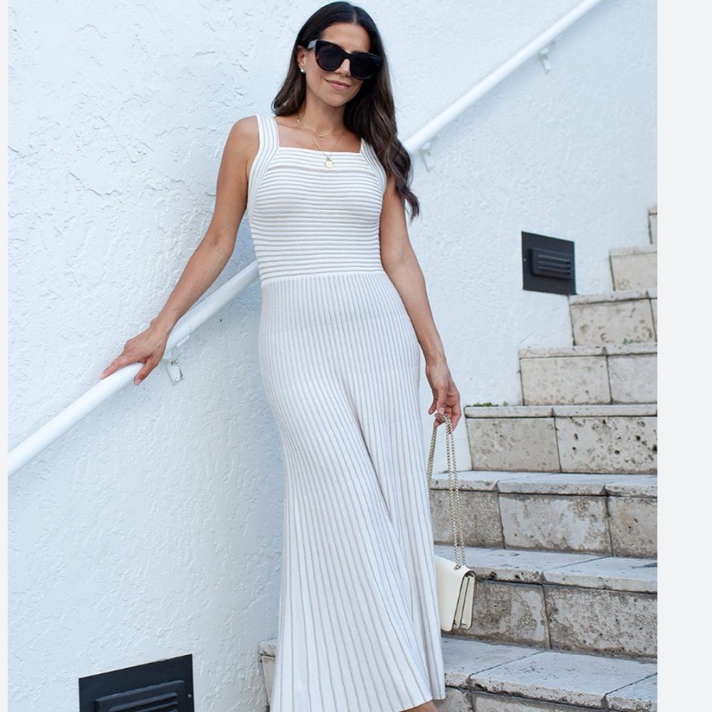Ann Taylor White Shimmer Stripe Knit Dress XS